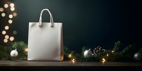 shopping package with christmas decorations. Shopping concept. Sale and discount advertising banner, poster, flyer