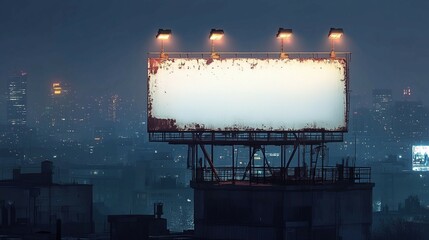 A vacant billboard overlooks a dark city, surrounded by twinkling lights and a starry night.