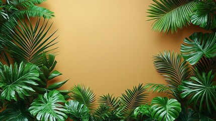 Lush green foliage against a warm orange background, ideal for nature-themed designs.