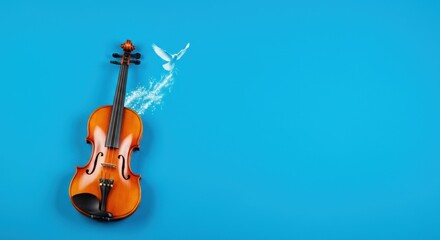 Violin on blue background, with white dove symbolizing peace and harmony