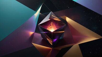 Geometric prism glowing with vibrant abstract light