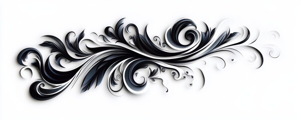 Fototapeta premium Elegant black swirl design with intricate floral elements on a white background.