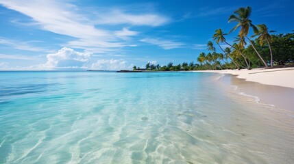 Fototapeta premium Turquoise ocean waves and white sandy beach on a tropical island