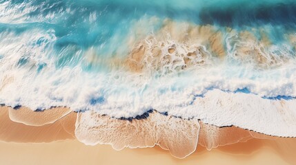 Fototapeta premium Aerial shot of a tropical beach with turquoise ocean waves and white sand