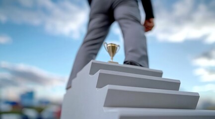 Climbing the ranks, a portrait of individual progress in a competitive environment, representing motivation, learning, and achievement in reaching professional milestones.