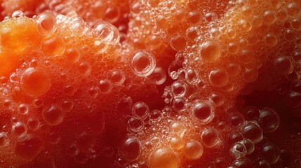 Close-up of red, bubbly texture resembling caviar or foam.