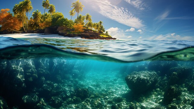 Gentle ocean waves rolling onto a tropical beach with vibrant coral reefs