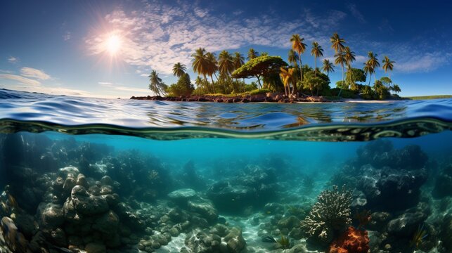 Gentle ocean waves rolling onto a tropical beach with vibrant coral reefs