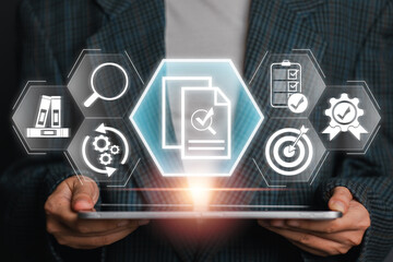 Digital Audit Concept with Futuristic Interface and Business Icons for Financial and Operational Analysis