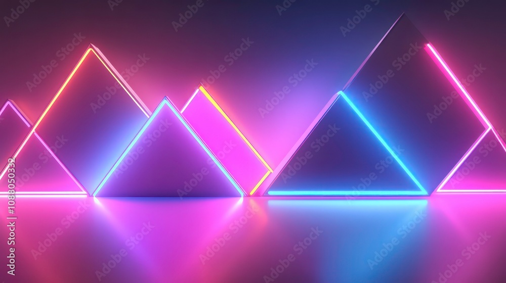 Sticker 3d render, abstract futuristic background with neon geometric pattern