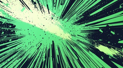 Obraz premium Abstract green and black radiating lines and particles.