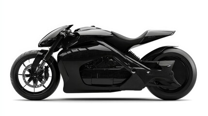 Obraz premium A sleek black motorcycle, designed for speed and agility, isolated on a white background