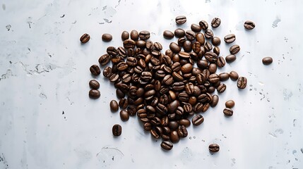 Coffee beans arranged in a heart shape on a gray surface. Perfect for coffeerelated designs, valentines day graphics, and love themes.