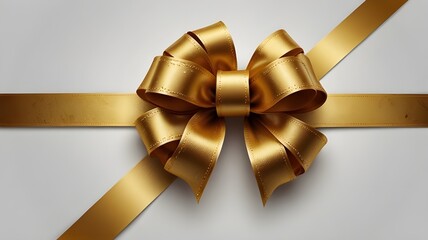 
gleaming golden gift bow on a white backdrop with textured loops of ribbon. PNG transparency. 