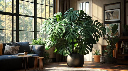 Large monstera plant in natural lighting