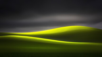 Captivating Landscape of Rolling Green Hills Under a Dramatic Sky Filled with Dark Clouds