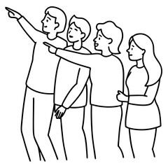 group of people point finger to side and look at something