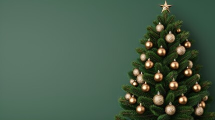 A decorated Christmas tree with golden ornaments.