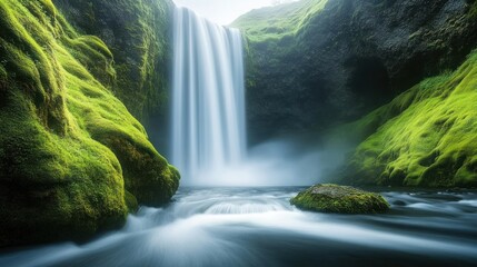 Naklejka premium Waterfall in a Lush Green Valley