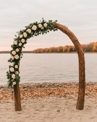 Fototapeta premium driftwood wedding arch with copys space.