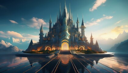 Naklejka premium Futuristic Architectural Marvel: Abstract Castle of Tomorrow