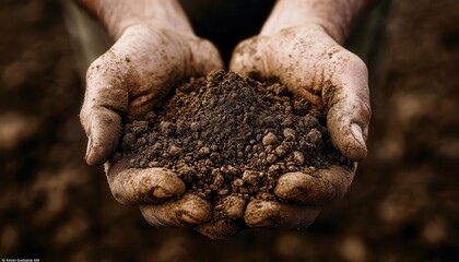 Obraz premium A closeup of a farmer s hands holding healthy soil, Soil Health, Earthy and nutritious