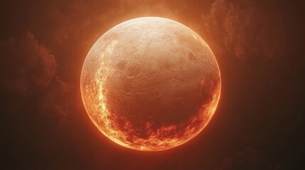 Fototapeta premium Fiery, blood red moon in dark night sky.