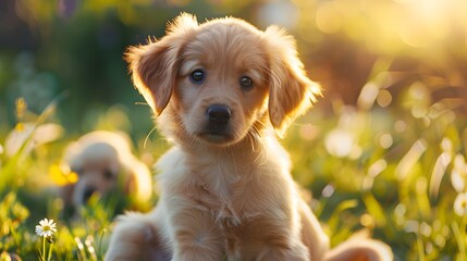 golden retriever puppy playing in the grass