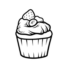 cartoon of cupcake isolated drawing coloring line art style sketch classic vintage design illustration