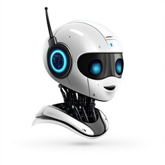 Futuristic robot with a sleek design, showcasing blue accents and a friendly expression, ideal for tech themes.