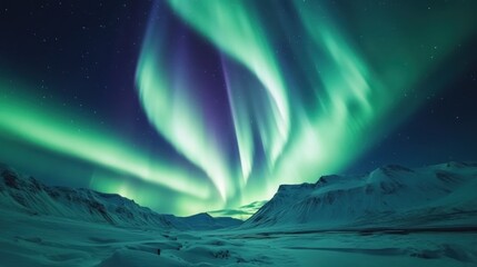 Fototapeta premium Aurora Borealis over Snowy Mountain Range