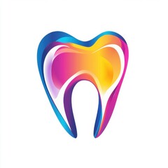 A vibrant, stylized tooth graphic featuring a blend of blue, pink, and orange hues, symbolizing dental health.