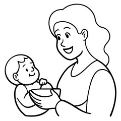 happy woman feeding infant