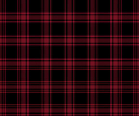 Plaid fabric pattern, black, red, modern elegant cross lines, seamless for textiles, and for designing everyday clothes, skirts, pants or decorative fabrics. Vector illustration.