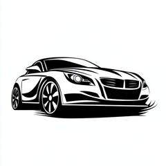 Naklejka premium Stylish black and white illustration of a sleek sports car with dynamic lines and bold wheels.