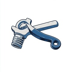 Detailed illustration of a metallic wrench with a textured grip and shiny finish.
