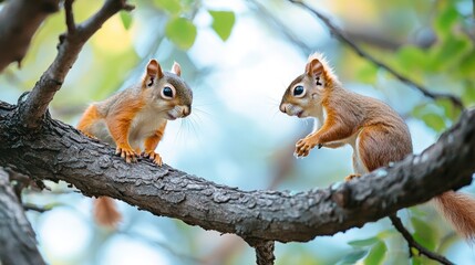 Two Squirrels on a Tree Branch