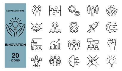 Innovation line icons set. Technology, creative, brainstorm. Editable stroke, vector illustration