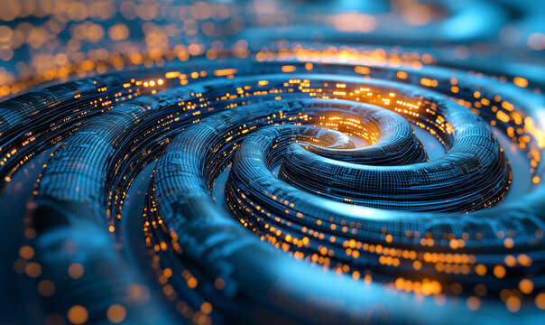 A captivating abstract image of a swirling vortex filled with intricate patterns and glowing particles, evoking a sense of depth and movement.