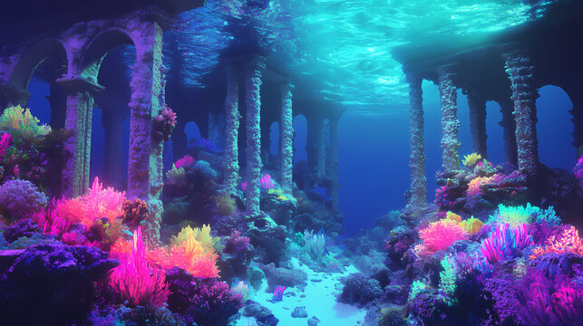 coral reef in the blue sea