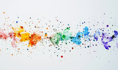 Abstract background of watercolor scatter plot, with each point as a watercolor splash of color on a white canvas.  with copy space, Graphic resource for infographic.