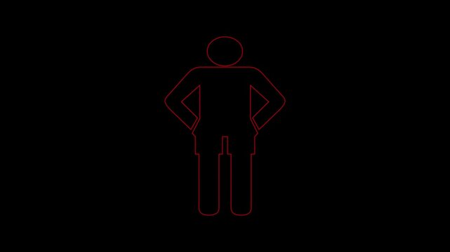 Toilet or bathroom sign. Pointer to the toilet or bathroom. Male gender neon sign, Man sign animation, effect on the black background