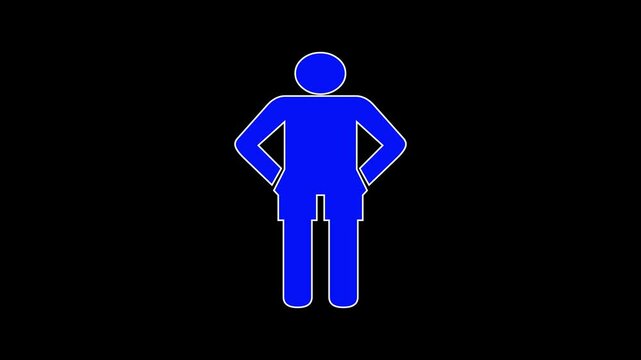 Toilet or bathroom sign. Pointer to the toilet or bathroom. Male gender neon sign, Man sign animation, effect on the black background