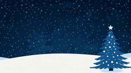 Snowy winter scene with a decorated Christmas tree.