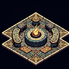 Obraz premium Isometric pixel art desert firepit