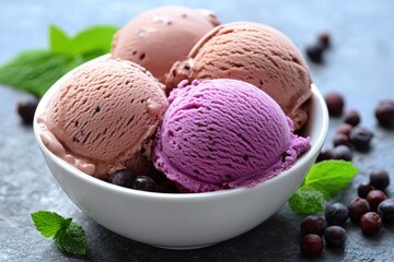 A bowl of mixed berry ice cream. This photo showcases a delicious summer dessert, perfect for a website or blog about ice cream recipes.