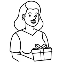 happy woman holding present in hands
