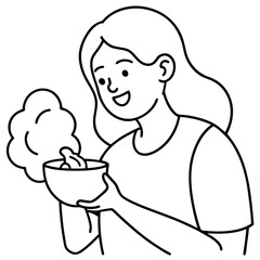 happy woman smell food in kitchen