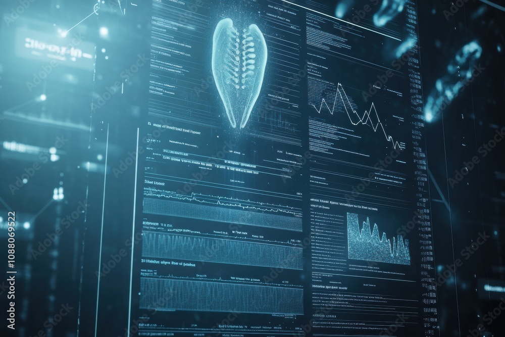 Aufkleber a digital interface showcases a patient's medical history, dna data, and test results in a high-tech