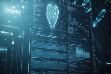 A digital interface showcases a patient's medical history, DNA data, and test results in a high-tech healthcare environment. Generative AI